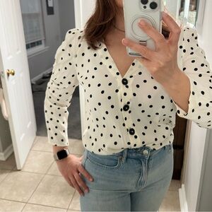 Anthropologie Maeve White Polka Dot Button-Up Top
